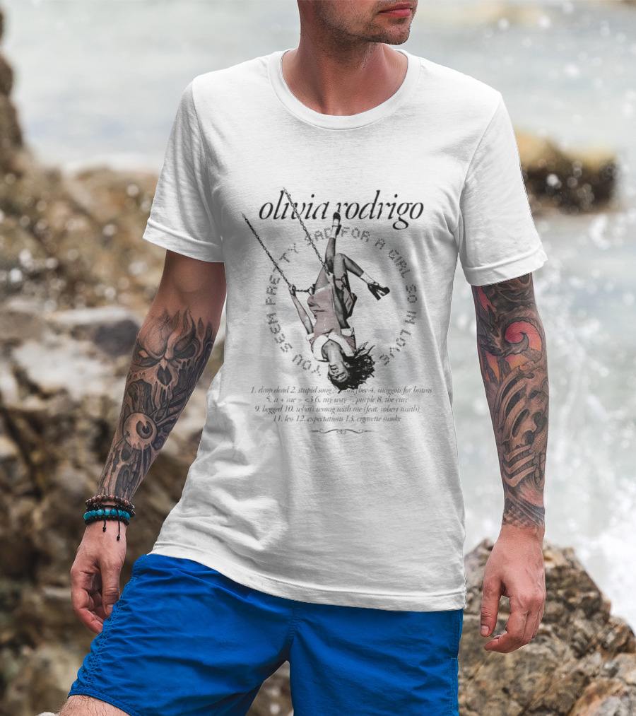 Olivia Rodrigo Pretty Bad For A Girl So In Love Tracklist Heart Blue Roses Skulls T-Shirt