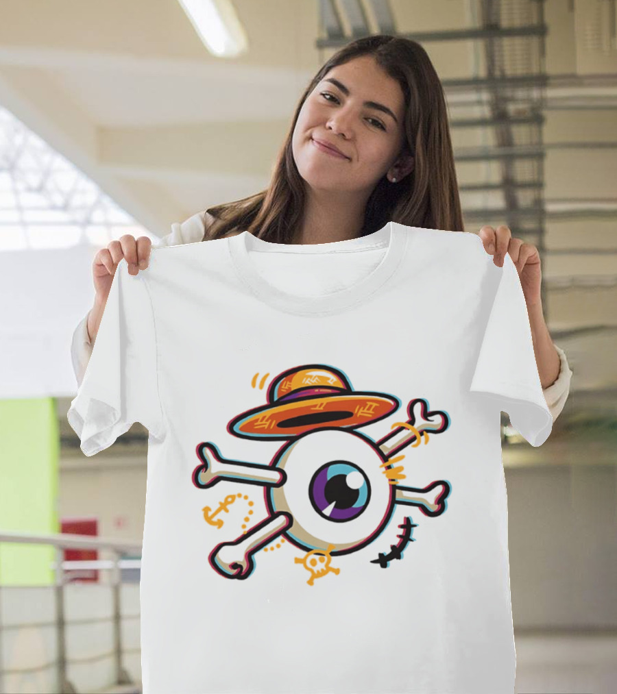 One Piece Straw Hat Eye Bone Pirate Symbol Iconic Anime Series Fan Merch T-Shirt