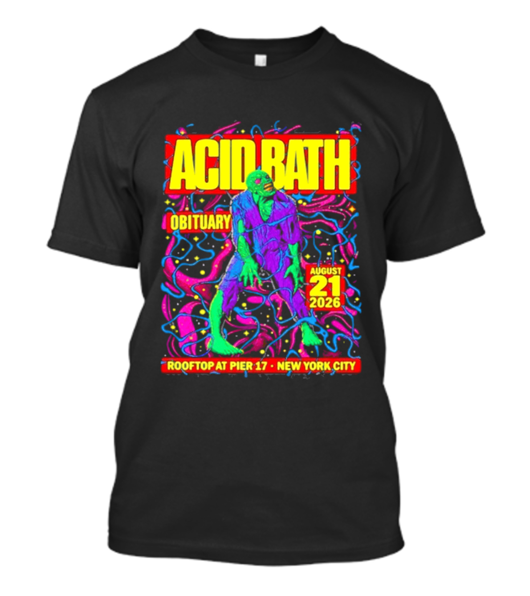Acid Bath Obituary Rooftop At Pier 17 New York City August 21 2026 T-Shirt