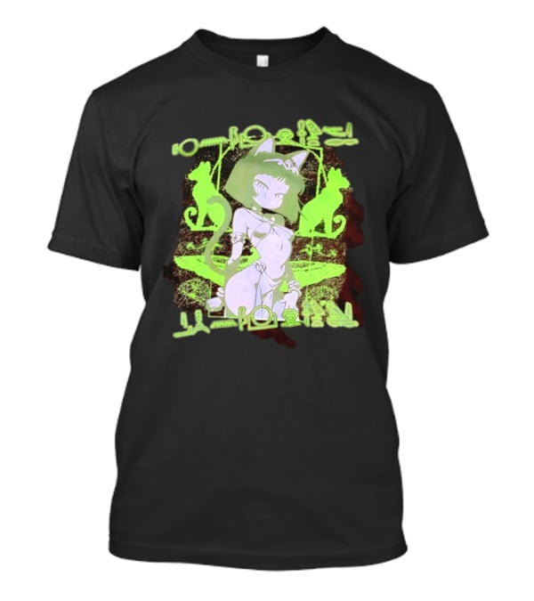 Anime Cat Girl Egyptian Hieroglyphics Neon Green Aesthetic T-Shirt