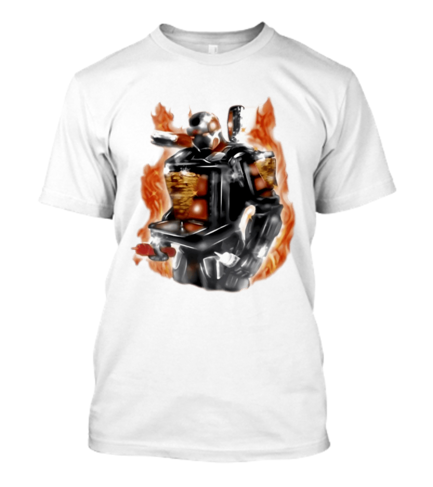 Shawarma Man 90s Flame Airbrush Robot T-Shirt