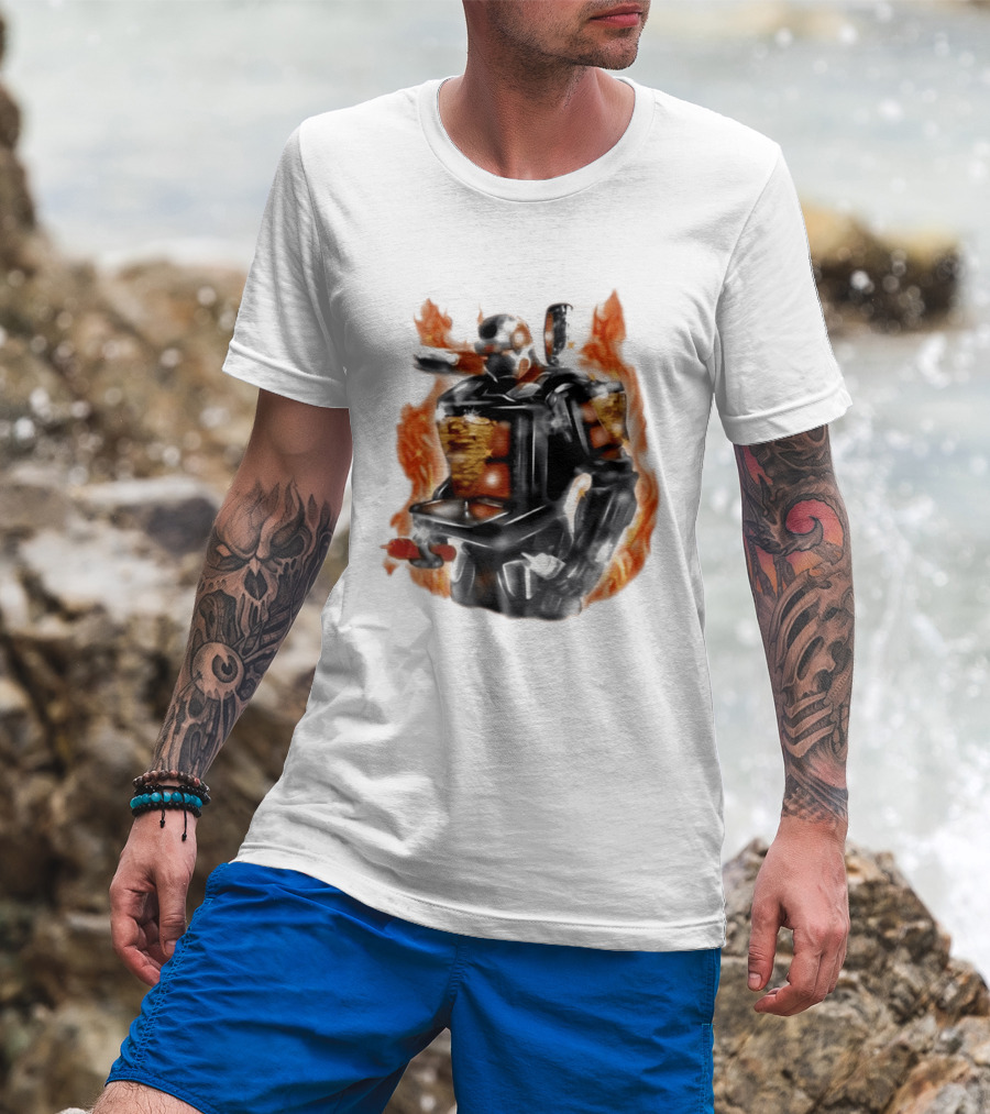 Shawarma Man 90s Flame Airbrush Robot T-Shirt