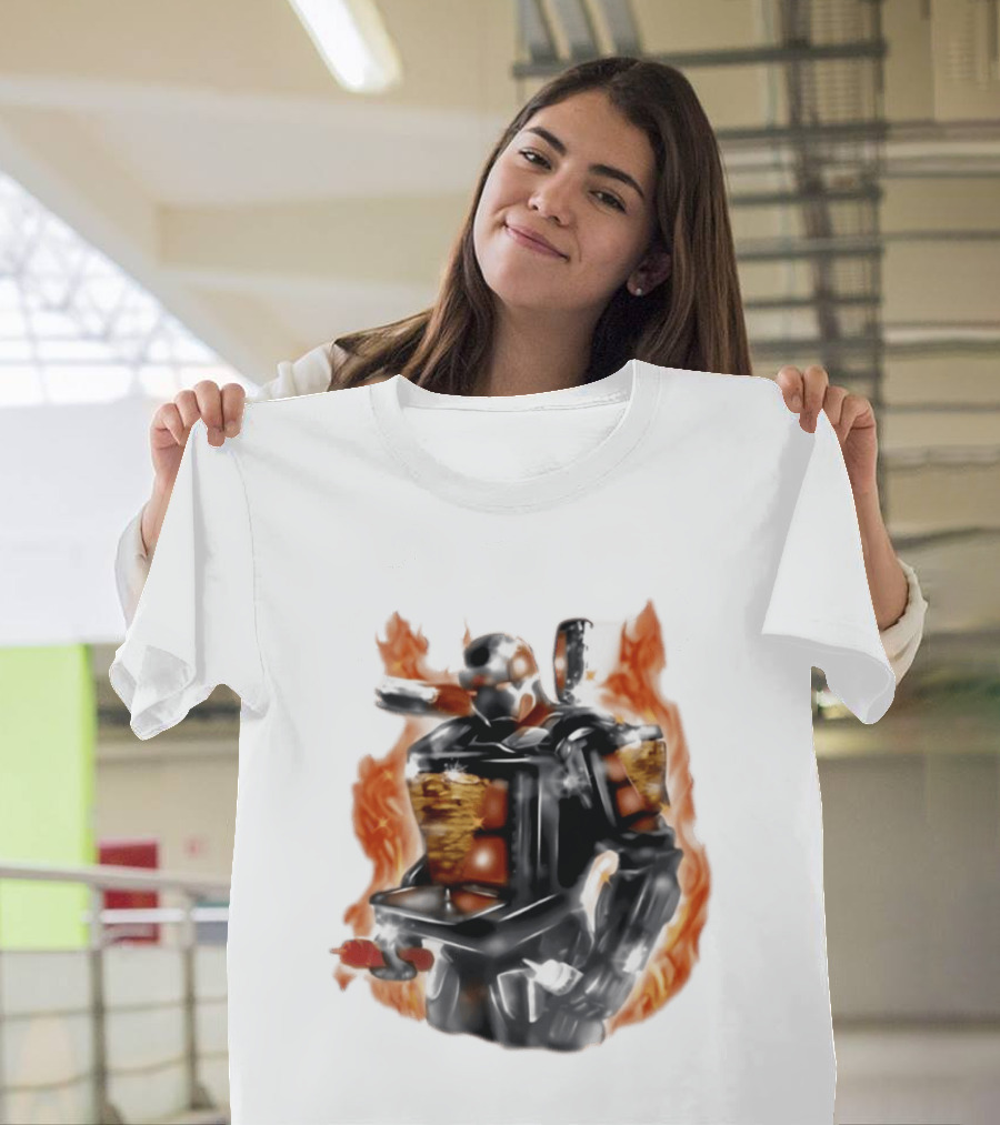 Shawarma Man 90s Flame Airbrush Robot T-Shirt