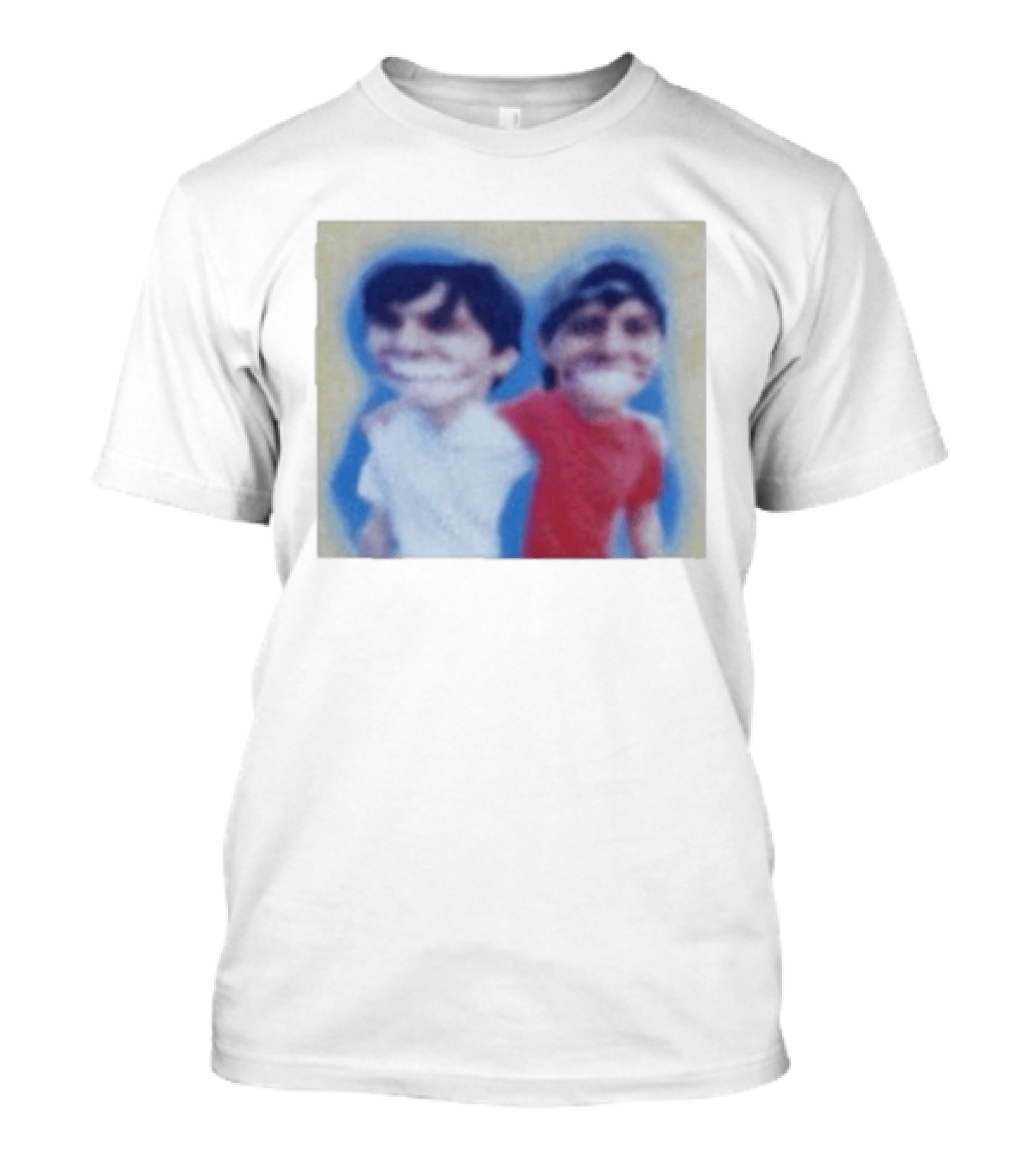Slushy Noobs Hugging Cartoon Characters In Red And White Outfits T-Shirt
