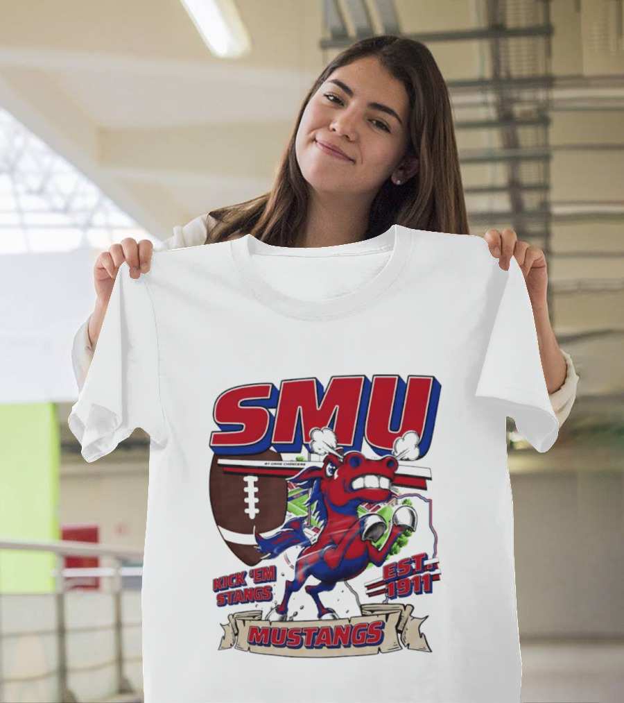 SMU Mustangs Kick 'Em Stangs Football 1911 T-Shirt