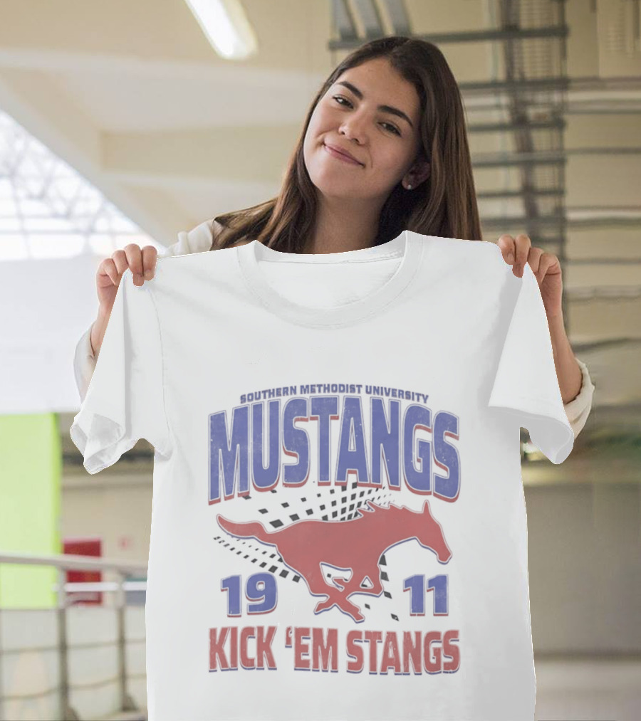 Southern Methodist University Mustangs 1911 Kick 'Em Stangs Mustang Red And Blue T-Shirt