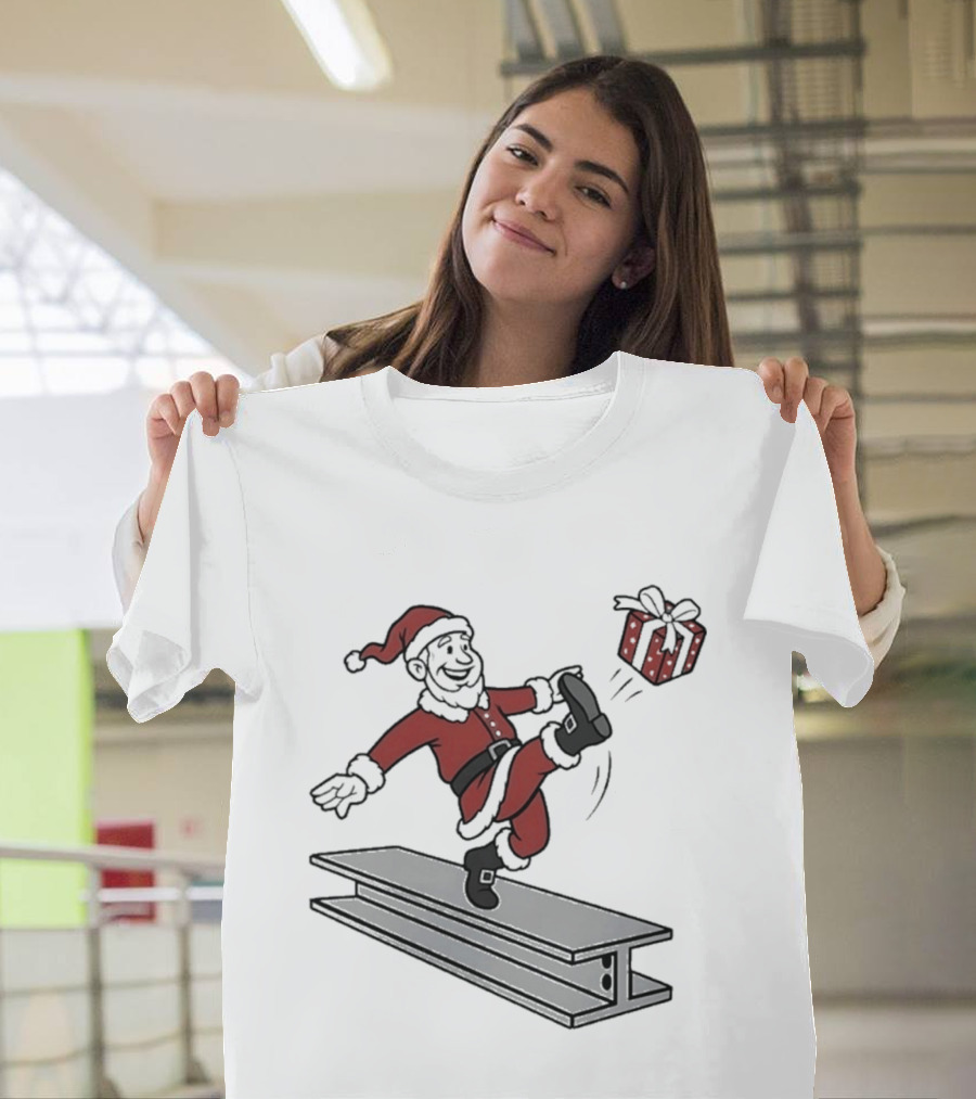Steel City Santa Claus Dancing On Steel Beam With Holiday T-Shirt