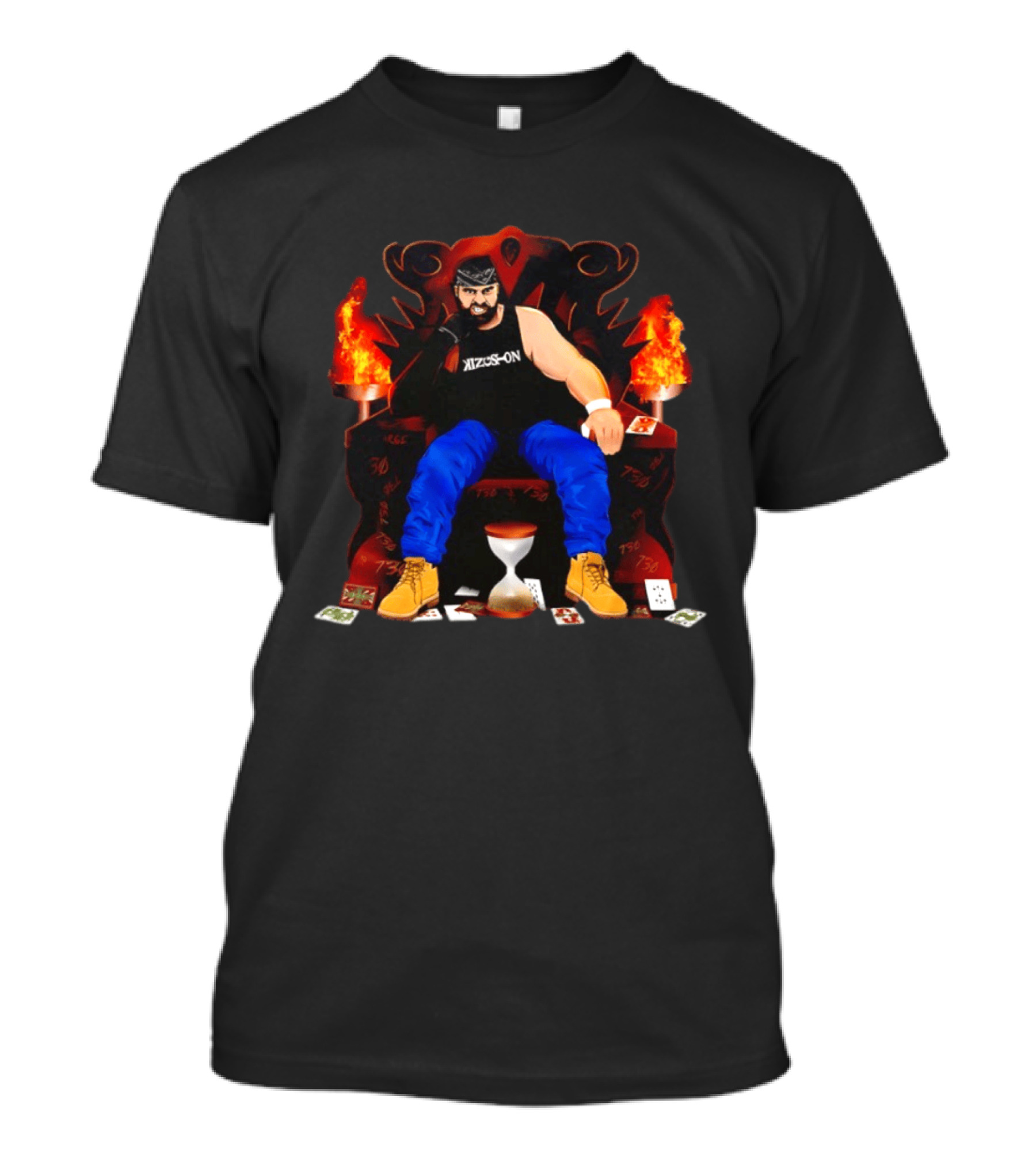 Eddie Kingston Throne Kizus On Playing Cards Flames Hourglass T-Shirt