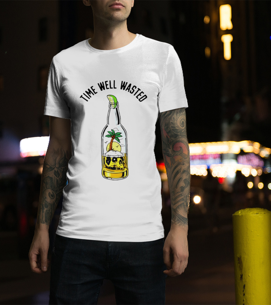Time Well Wasted Skull And Palm Tree In Bottle With Lemon Slice T-Shirt