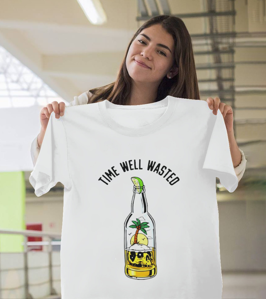 Time Well Wasted Skull And Palm Tree In Bottle With Lemon Slice T-Shirt