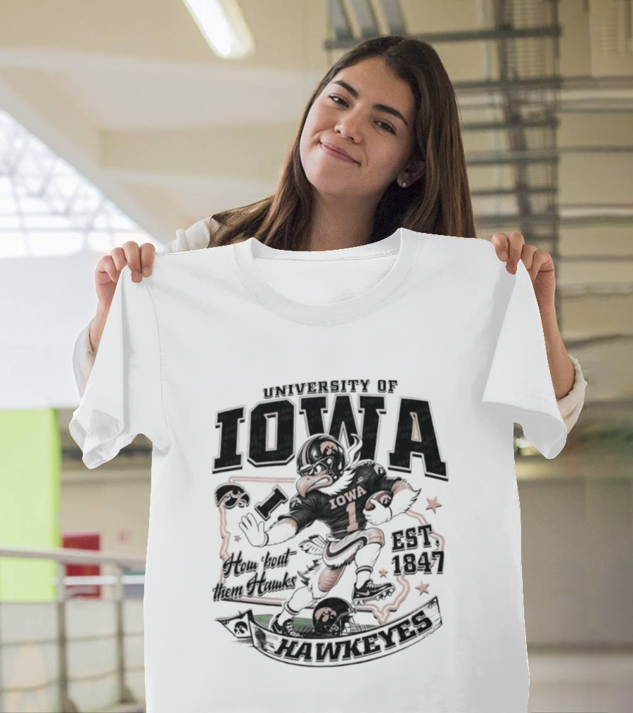 University Of Iowa How 'Bout Them Hawks Football Mascot Est 1847 T-Shirt