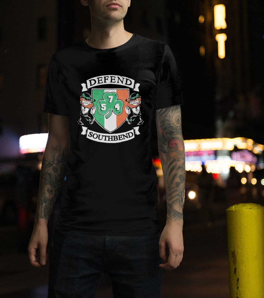 Notre Dame Defend Southbend 754 Shamrock Emblem With Fighting Leprechauns T-Shirt
