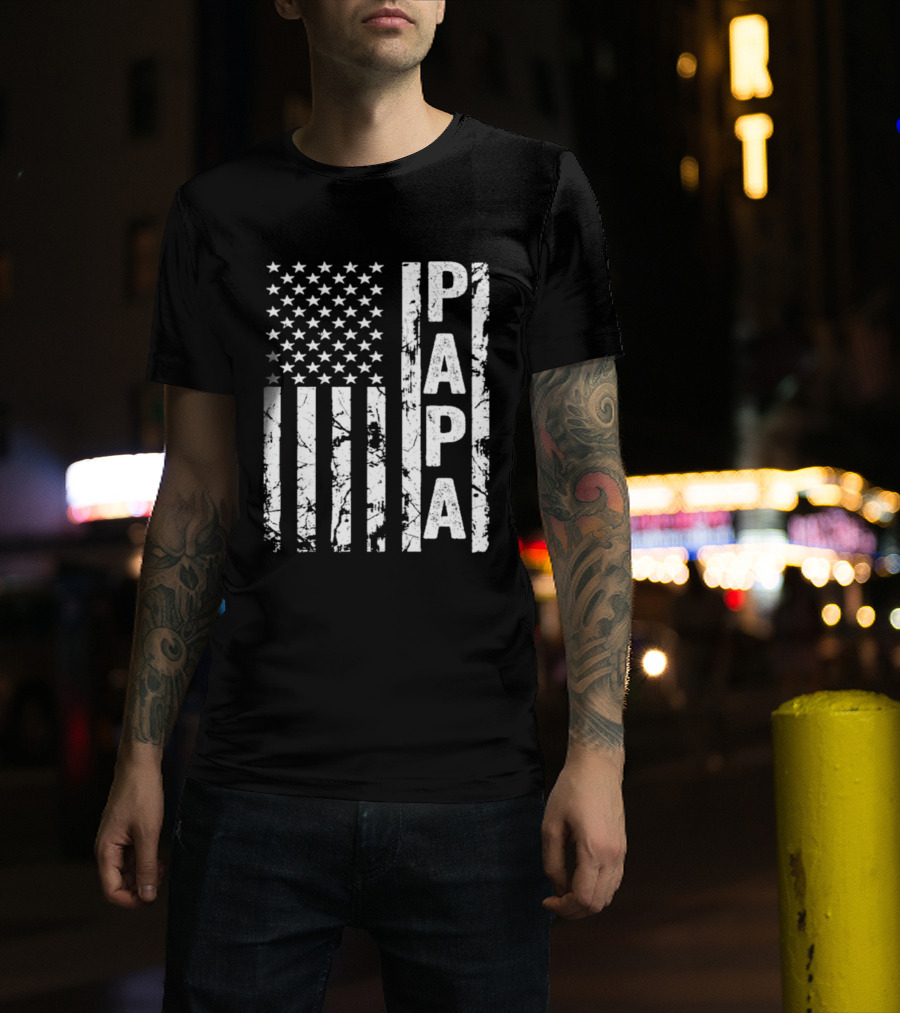 Papa USA Flag Distressed Style Stars And Stripes T-Shirt
