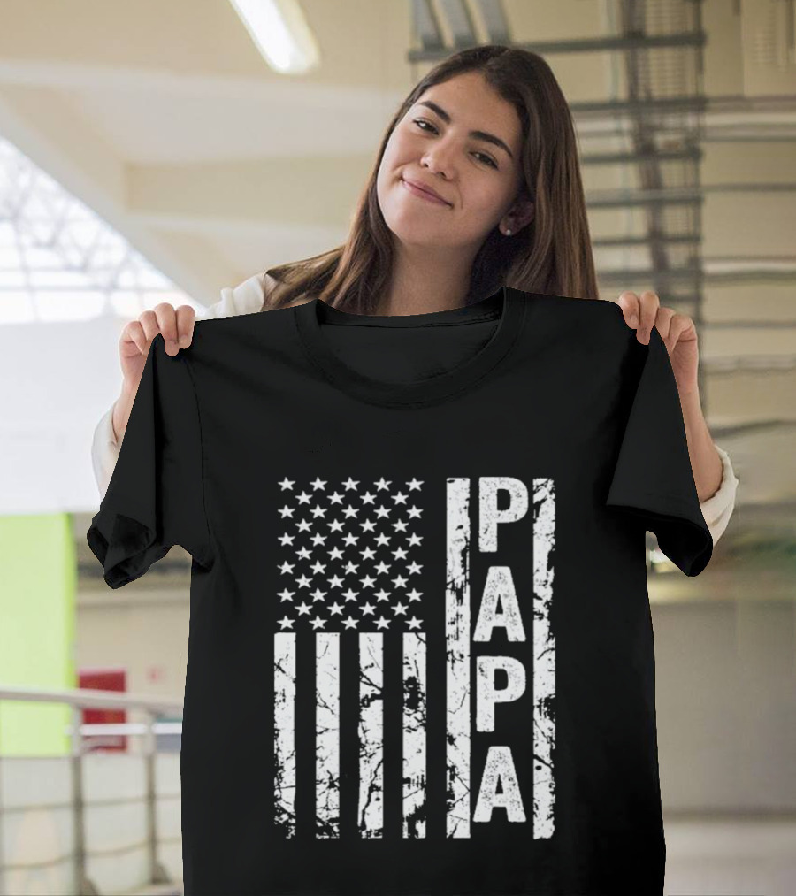 Papa USA Flag Distressed Style Stars And Stripes T-Shirt
