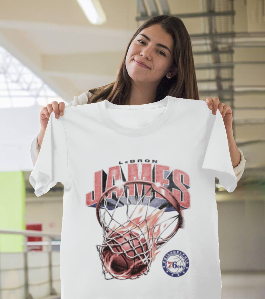 LeBron James 23 Basketball Fire Hoop Philadelphia 76ers T-Shirt