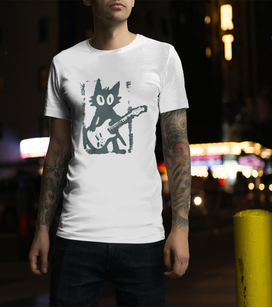 Rock Star Cat Electric Guitar Kitty Playful Feline Musician T-Shirt