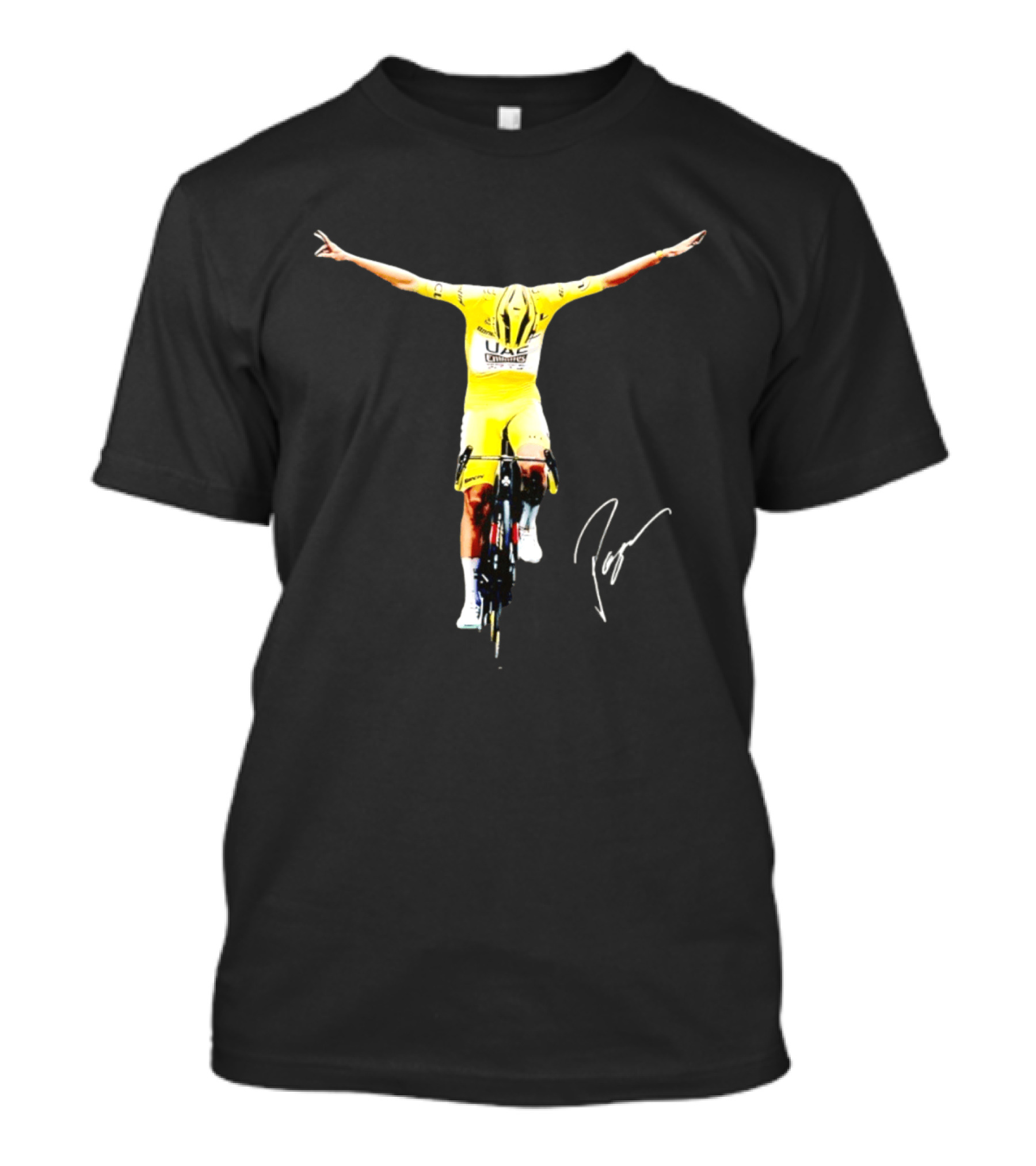 Tadej Pogacar UAE Team Yellow Jersey Victory Celebration T-Shirt