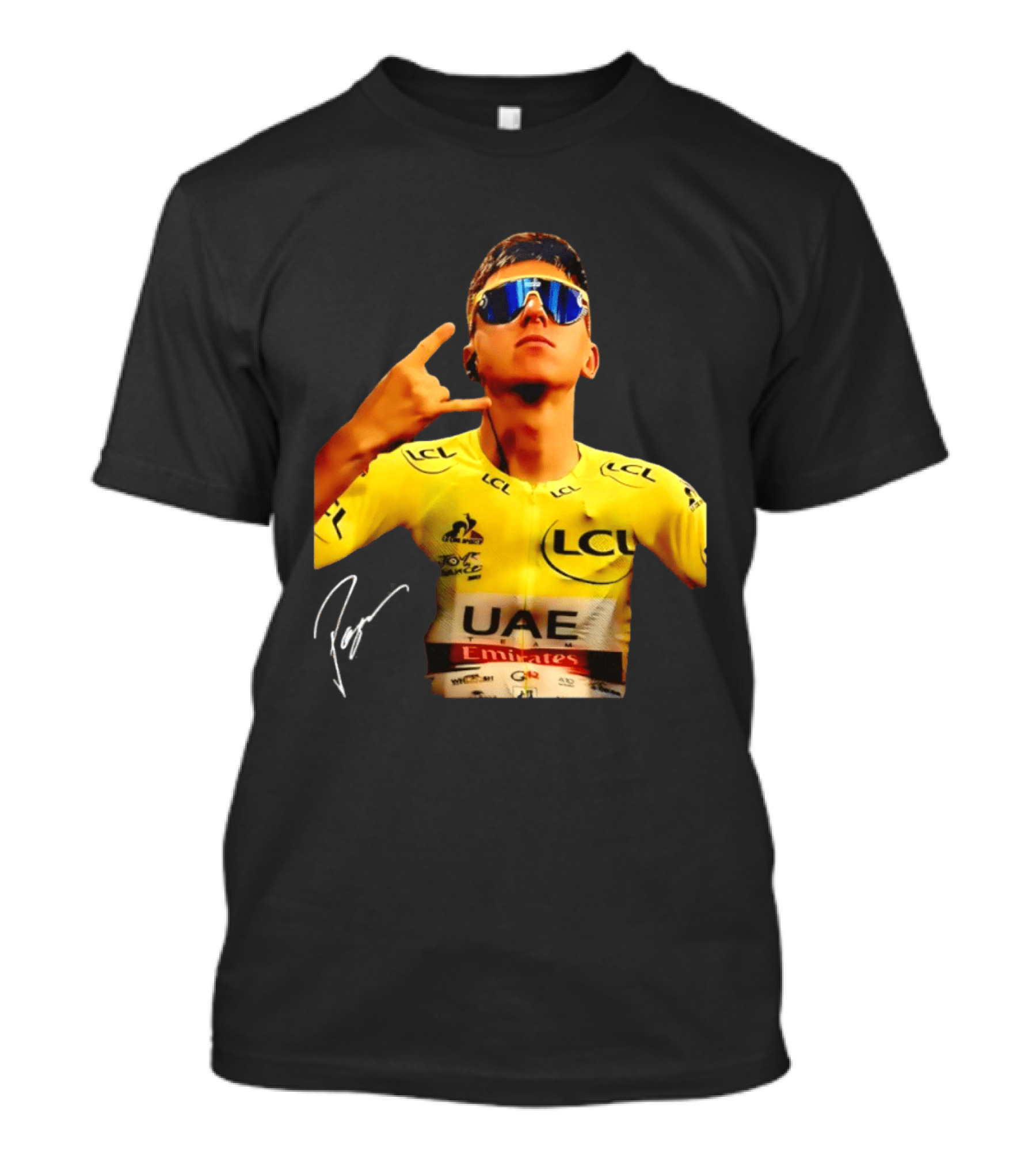 Tadej Pogacar UAE Emirates Cycling Team Slovenia LCL Yellow Jersey T-Shirt