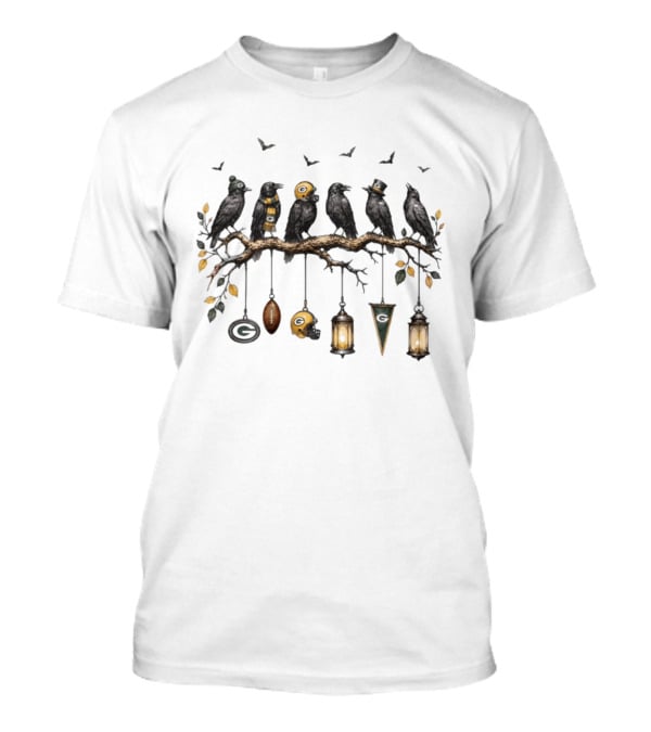 Green Bay Packers Fall Football Ravens On Branch With Leaves And Helmets T-Shirt