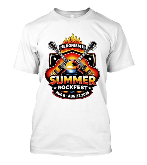 Hedonism II Summer Rockfest August 8 22 2026 Guitars Sunset Palms Fire T-Shirt