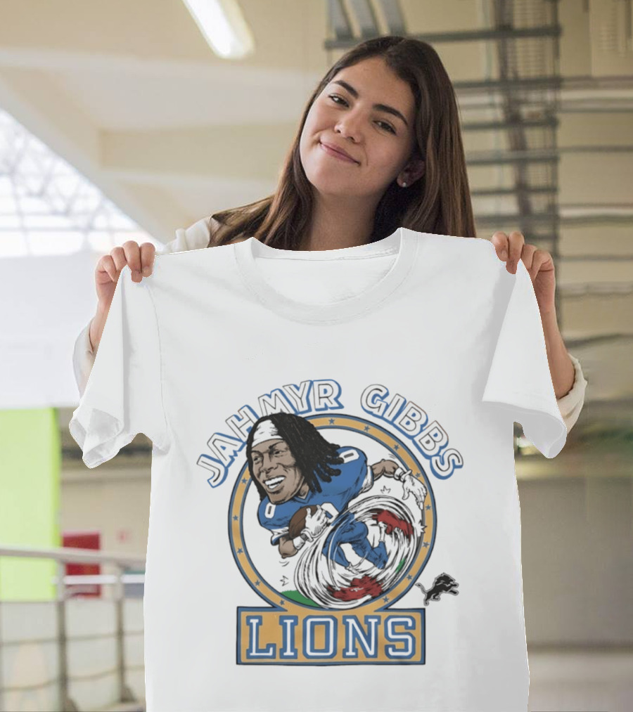Jahmyr Gibbs Lions Football Caricature T-Shirt