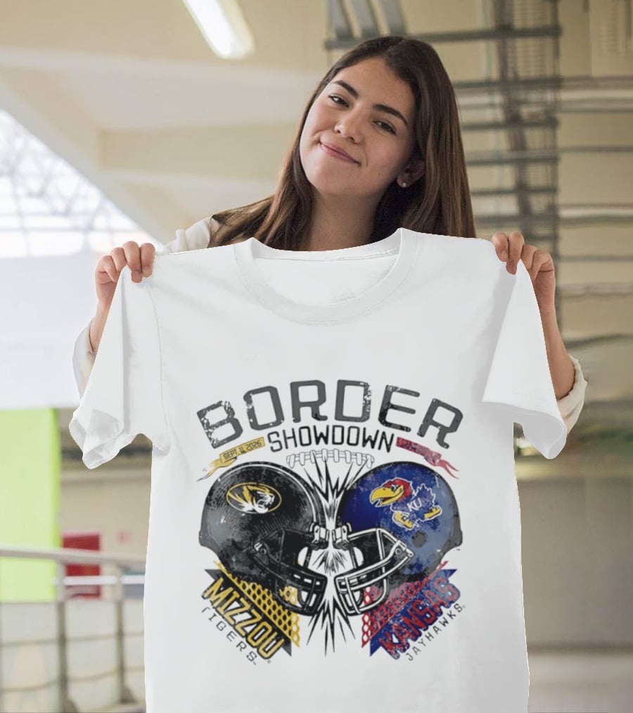 Kansas Jayhawks Missouri Tigers NCAA Border Showdown 2026 Helmet Matchup September 12 T-Shirt