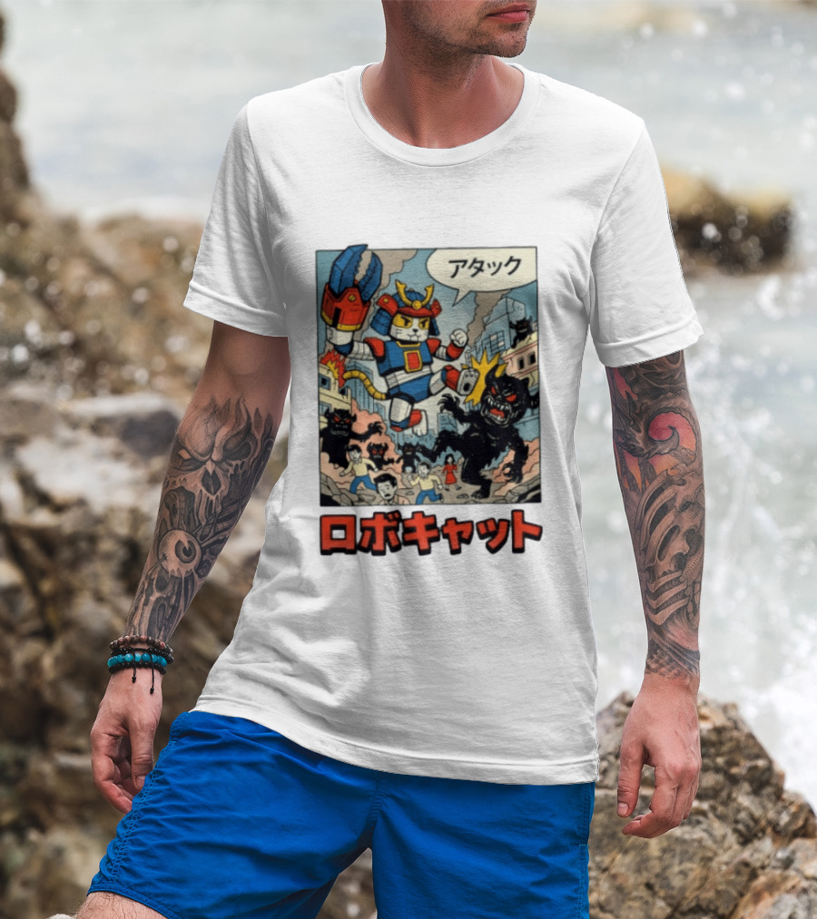 RoboCat Attack Japanese Mecha Kaiju T-Shirt