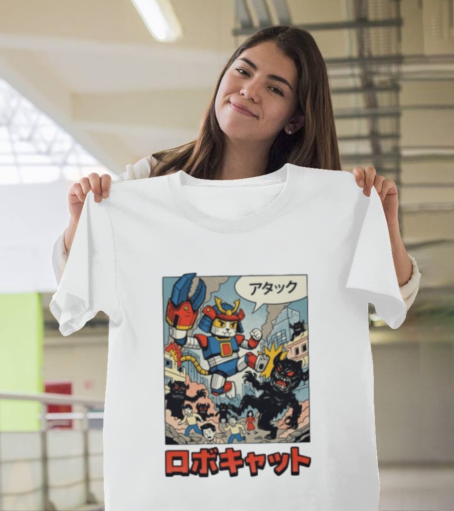 RoboCat Attack Japanese Mecha Kaiju T-Shirt