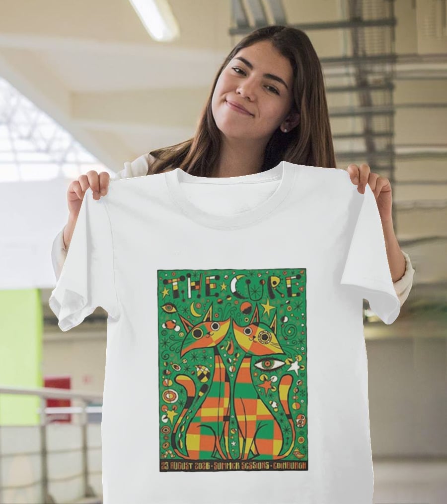 The Cure Summer Sessions Edinburgh August 2026 Two Cats Psychedelic T-Shirt
