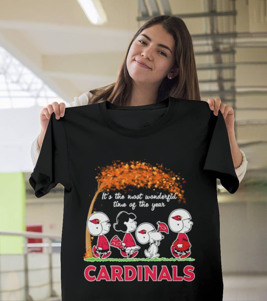 Arizona Cardinals Peanuts Halloween 2026 Fall Autumn It's The Most Wonderful Time Of The Year T-Shirt