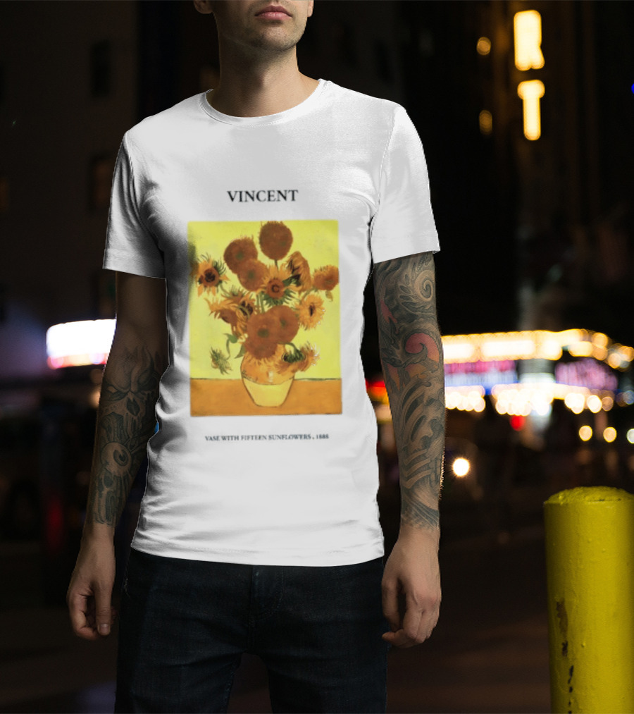 Vincent Van Gogh Sunflowers Vase Painting Vincent Written On It T-Shirt