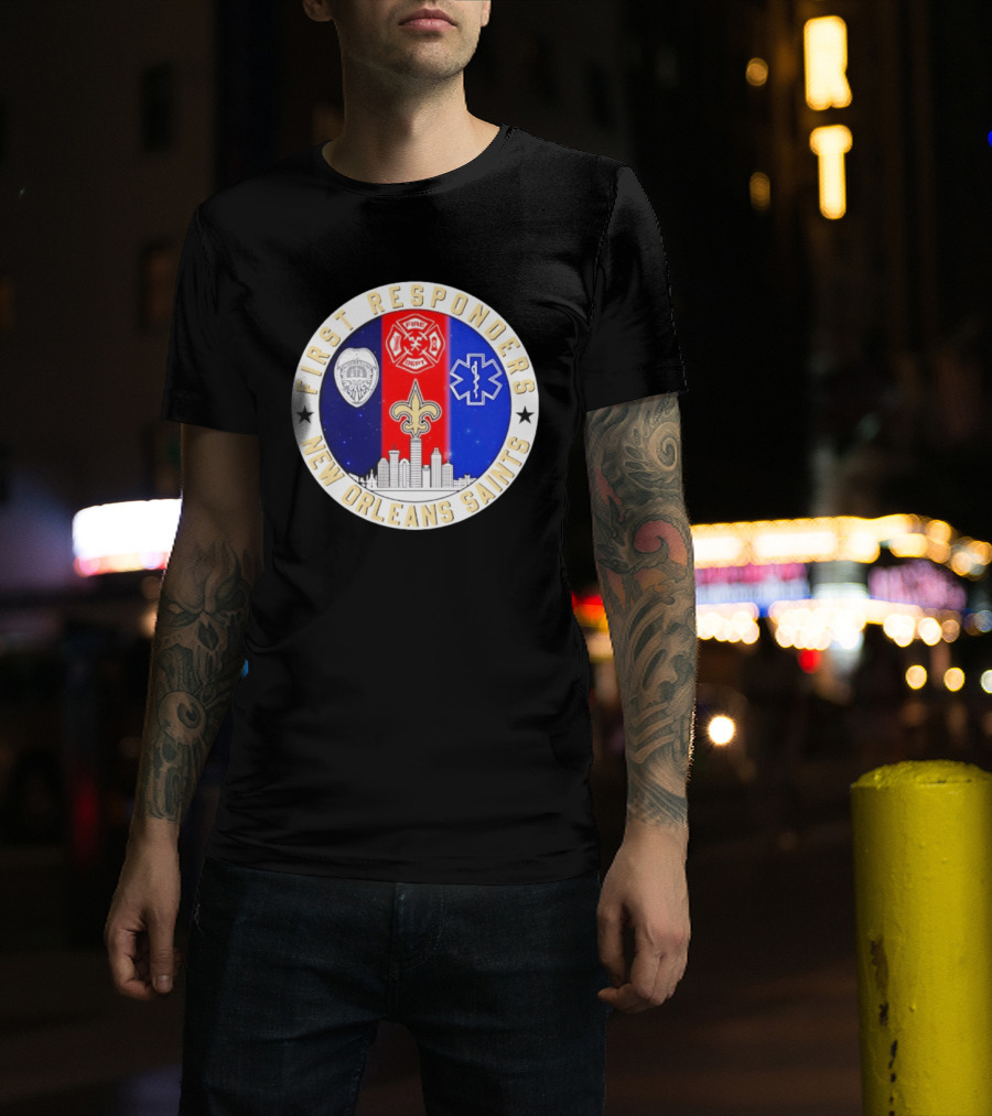 New Orleans Saints First Responders Tribute 9.11 Skyline Fire Dept Police EMT T-Shirt