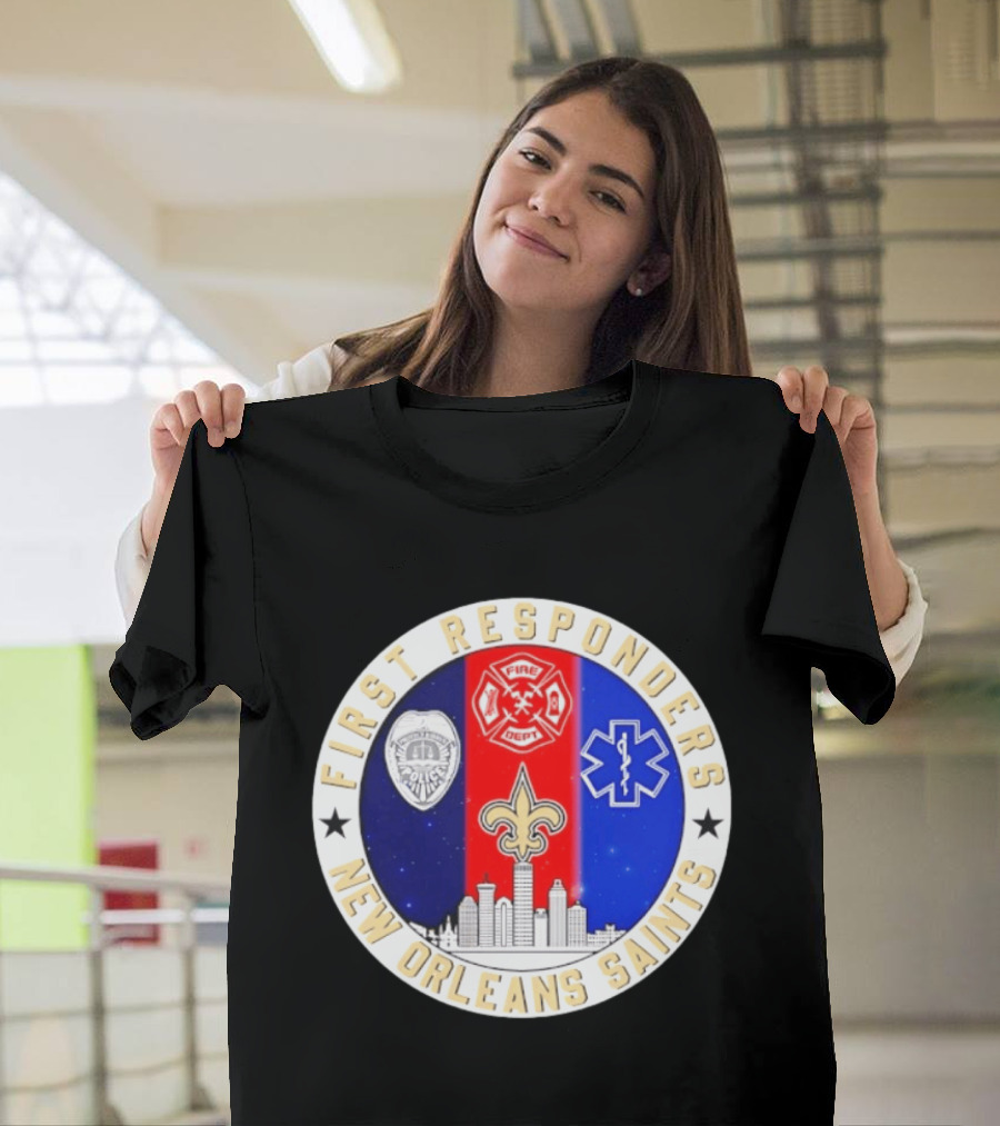 New Orleans Saints First Responders Tribute 9.11 Skyline Fire Dept Police EMT T-Shirt