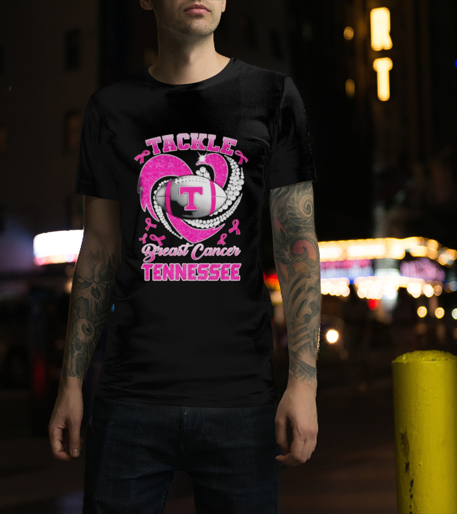 Tackle Breast Cancer Tennessee Volunteers Pink Ribbon Football Awareness T-Shirt