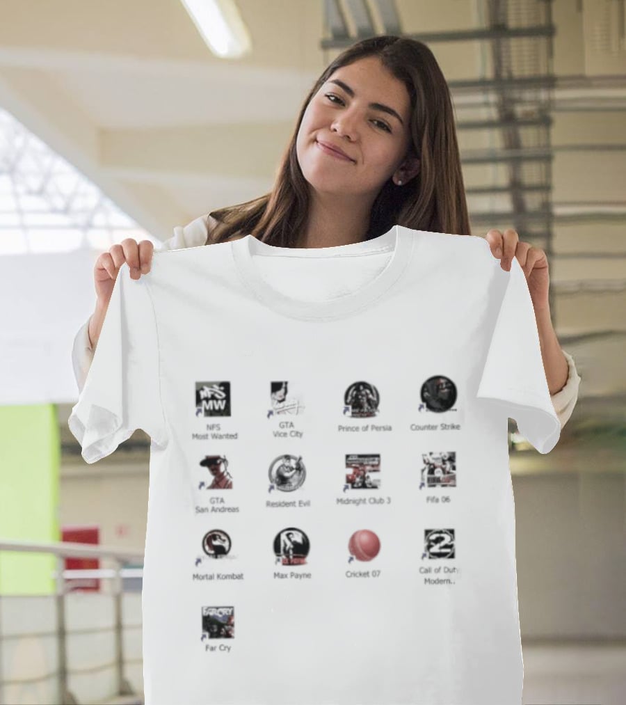 NFS Most Wanted GTA Vice City Prince Of Persia Counter Strike Call Of Duty Desktop Classics T-Shirt