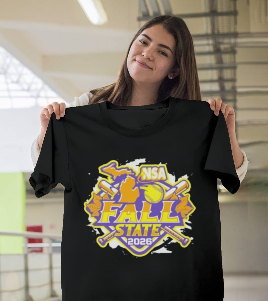 NSA Michigan 2026 Fall State Fastpitch Tournament Baseball Softball Leaves T-Shirt