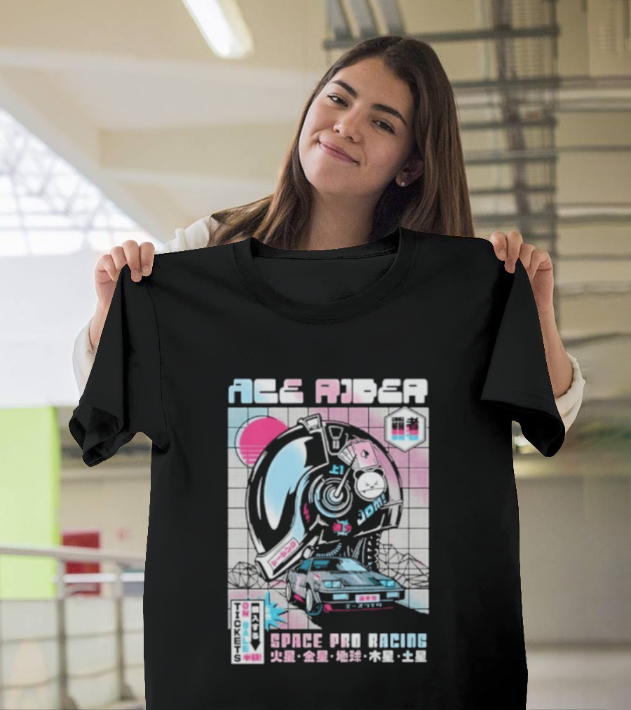 Ace Rider Space Pro Racing Cyberpunk Aesthetic Neon Retro Car T-Shirt