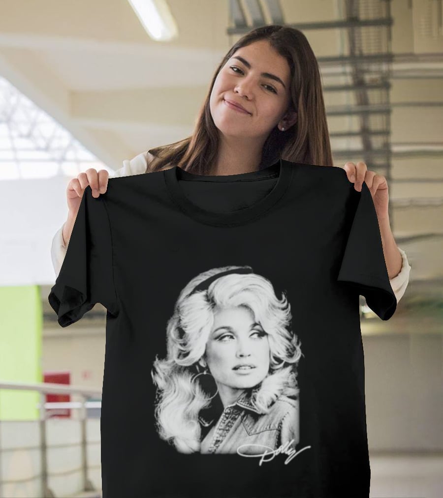 Dolly Parton Dolly Forever Legend Vintage Black And White Denim T-Shirt