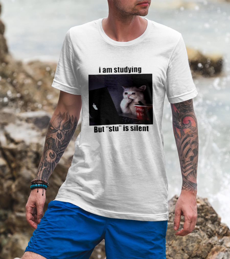 I Am Studying But "stu" Is Silent Sad Cat Meme Laptop Cup T-Shirt