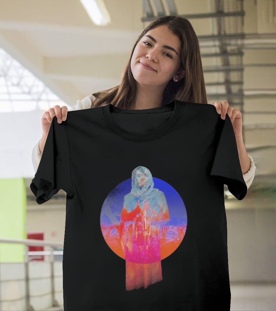 Hot Spot Eclipse Surreal Mystical Figure Eerie Hooded Apparition In Vibrant Color Spectrum T-Shirt