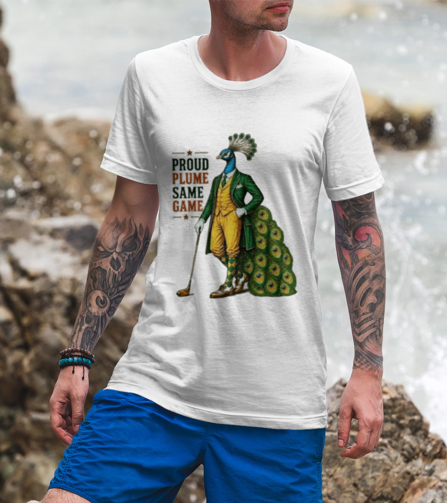 Proud Plume Same Game Peacock Golf Club Cartoon T-Shirt