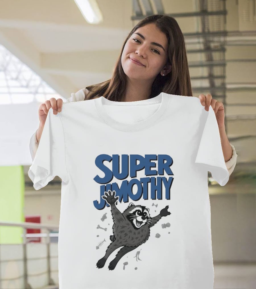 Super Jimothy Leaping Raccoon Playful Adventure T-Shirt