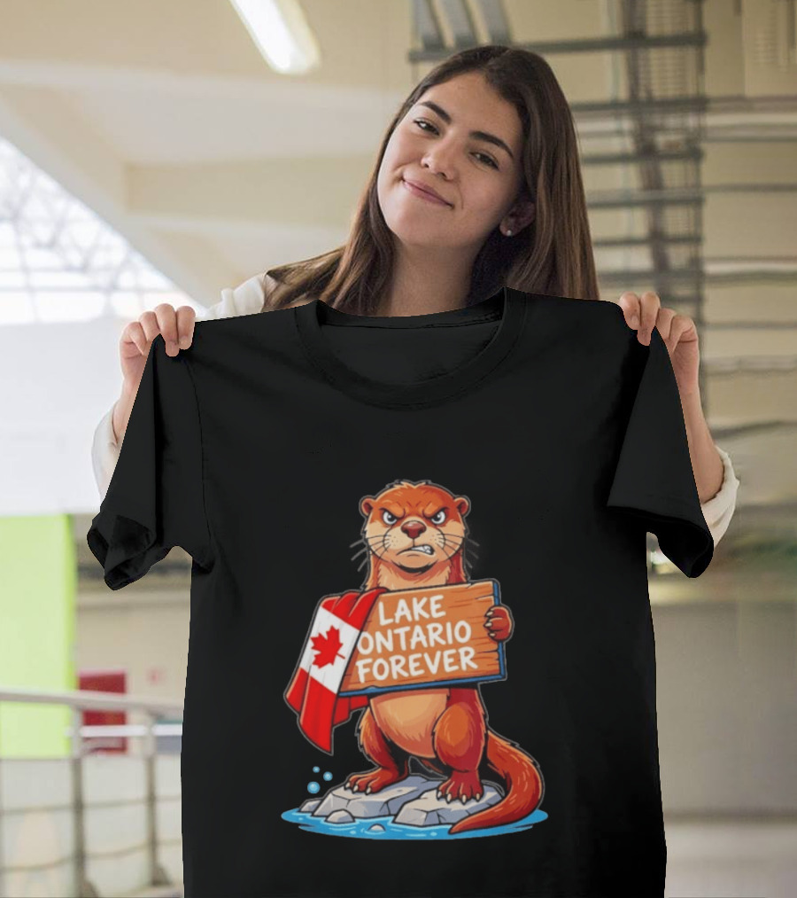 Lake Ontario Forever Otter Canada Flag Rugged Rock Scene T-Shirt