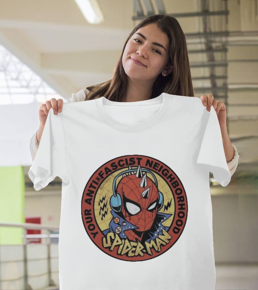Spider Man Anti Fascist Punk Style Headphones Jacket T-Shirt