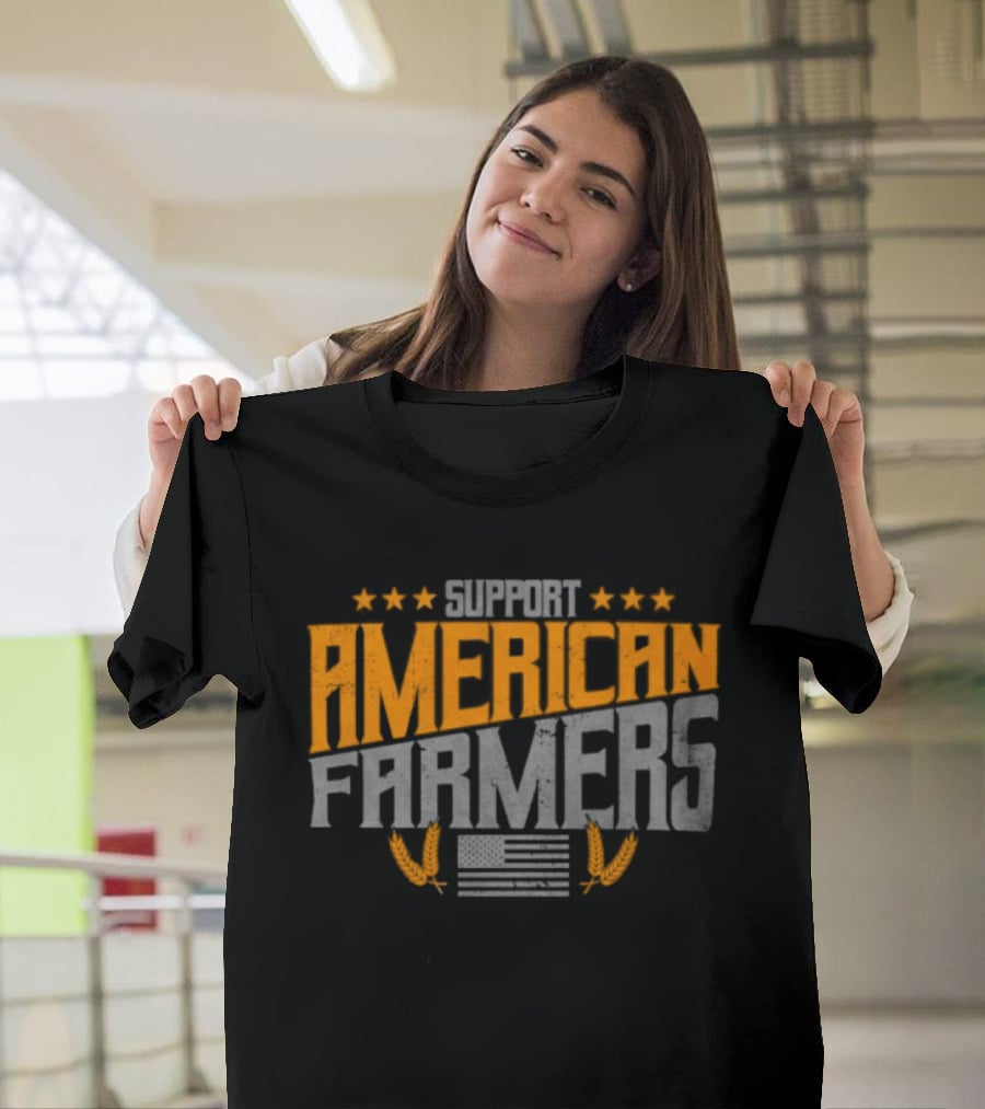 Support American Farmers Onyx Flag Stars And Tractor Wheels T-Shirt