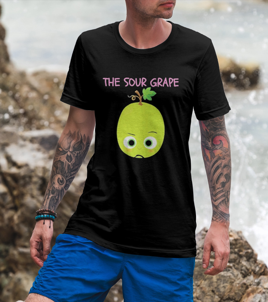 The Sour Grape Cute Green Fruit Character With Leaf And Stem Expression T-Shirt