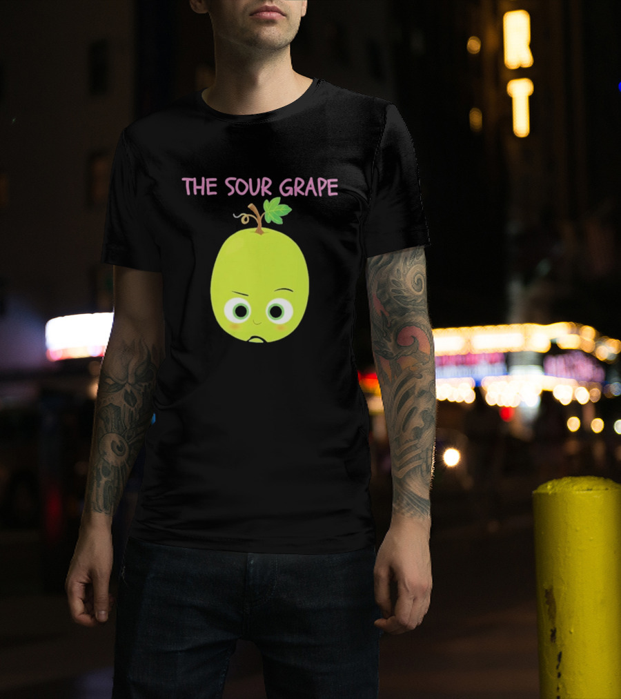 The Sour Grape Cute Green Fruit Character With Leaf And Stem Expression T-Shirt