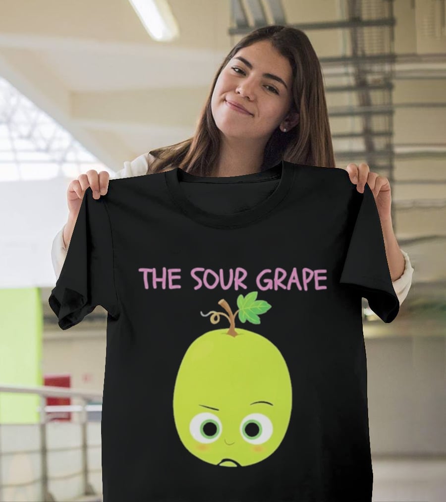 The Sour Grape Cute Green Fruit Character With Leaf And Stem Expression T-Shirt