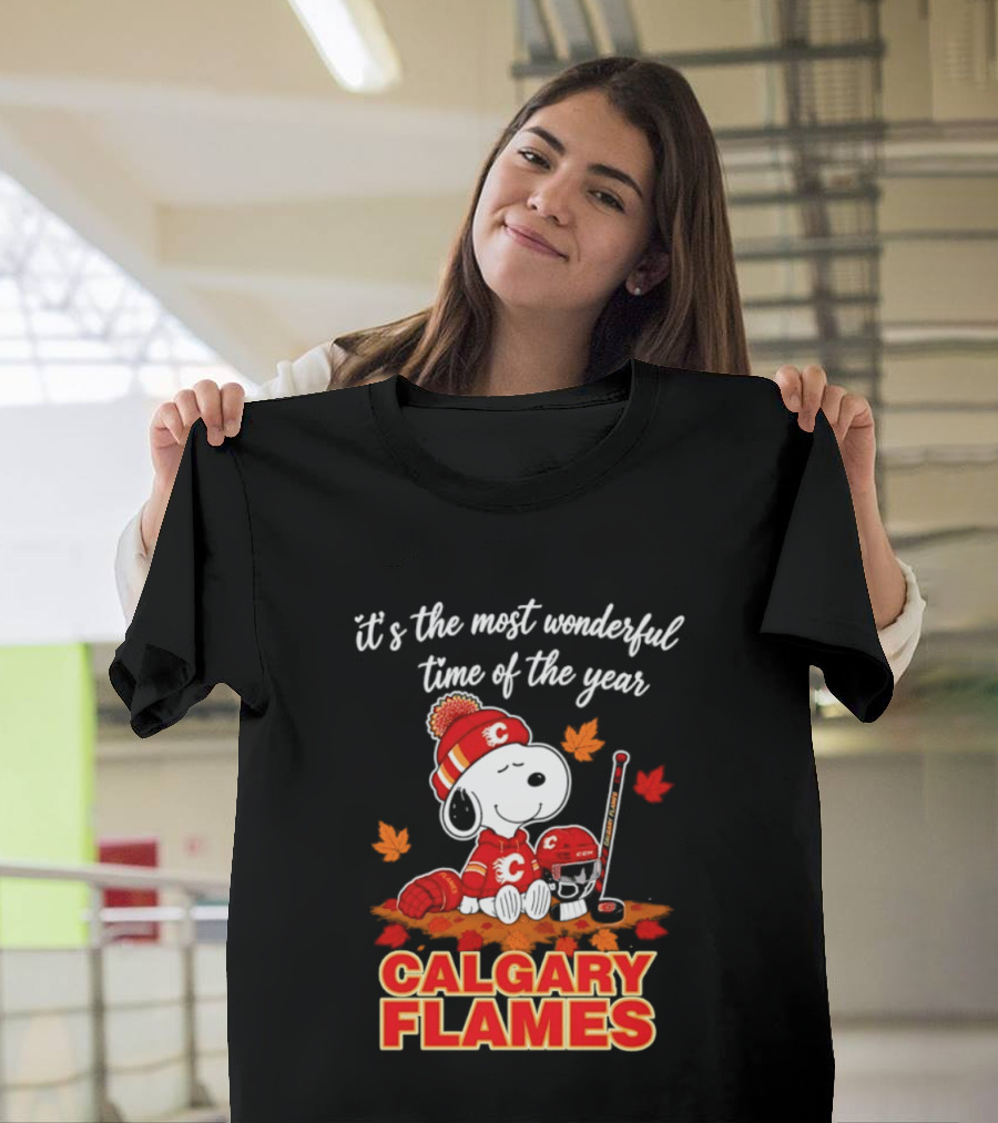 Calgary Flames Snoopy It's The Most Wonderful Time Of The Year T-Shirt