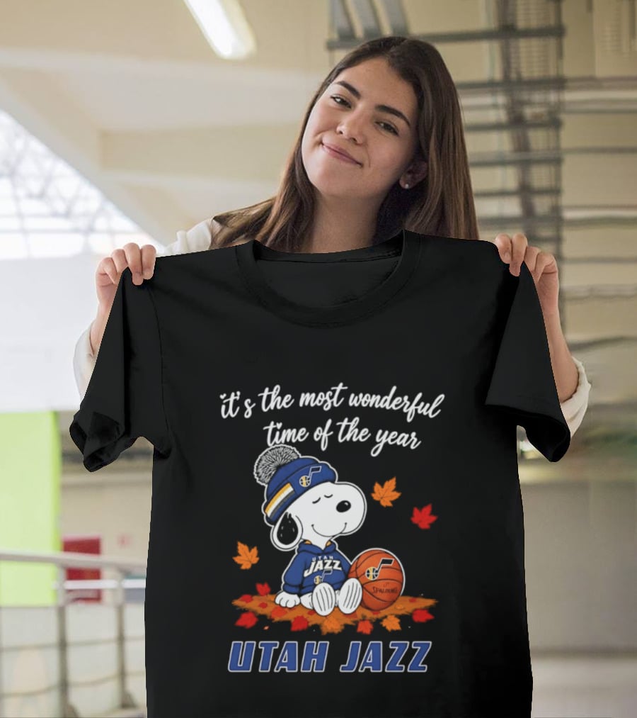 Utah Jazz Snoopy Halloween 2026 It's The Most Wonderful Time Of The Year Basketball Fan Leaves T-Shirt